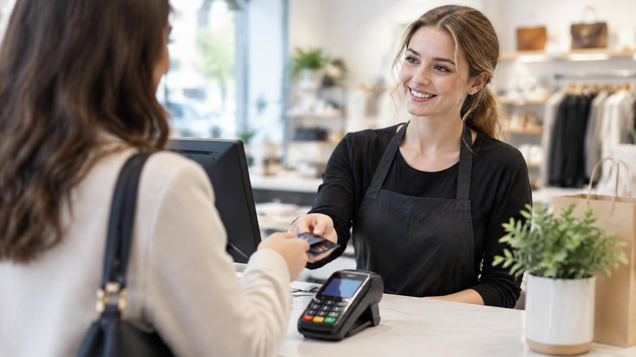 Customer service counter in a modern shop with a payment terminal