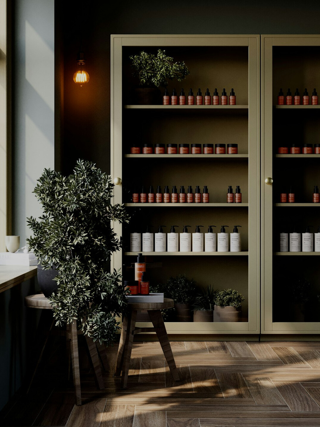 Bright retail store interior with shelves and checkout area